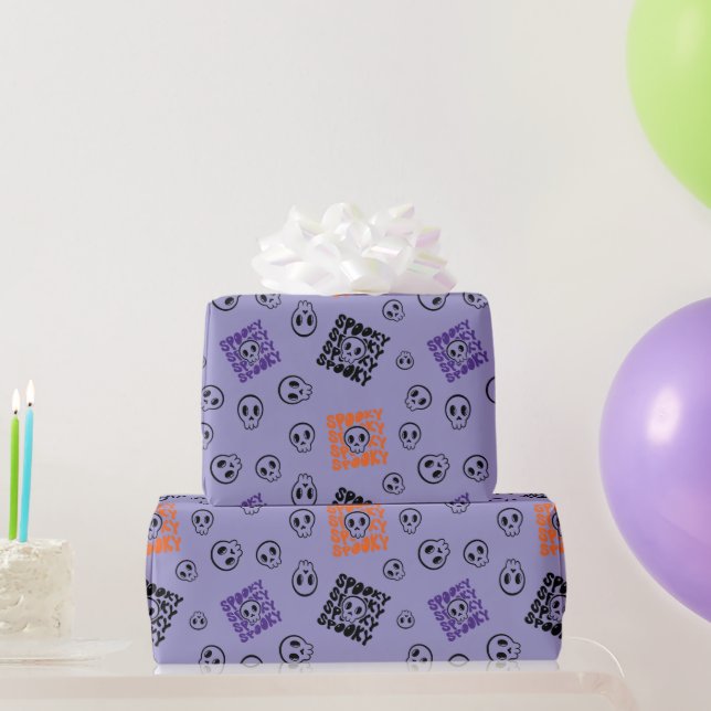 Lila Halloween-Wrapping-Papier für Creepy Skulls Geschenkpapier (Partygeschenke)
