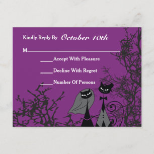 Lila Hallowing Cats Wedding RSVP Card Karte