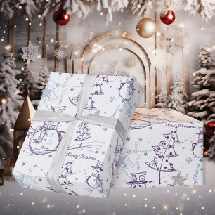 Lila Hand Drawn Christmas Snowman Geschenkpapier