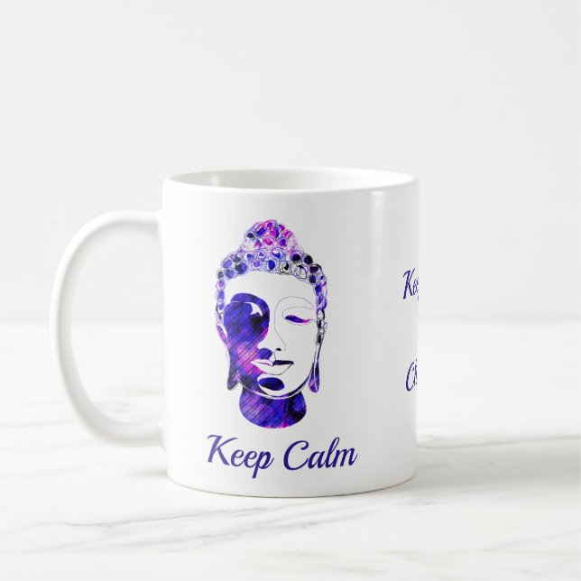 Lila Hand gezeichnete motivierend Buddha-Silhouett Kaffeetasse (Links)