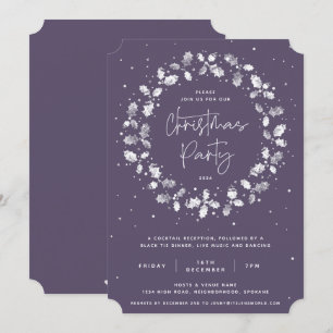 Lila Händdruck Holly Wreath Weihnachts-Party Einladung