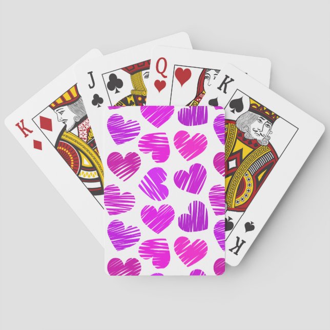 Lila handgezeichnete Herzen Spielkarten (Rückseite)