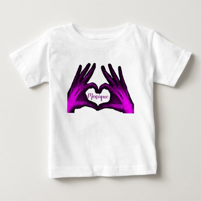 Lila Handröntgenstrahl-Herz Baby T-shirt (Vorderseite)