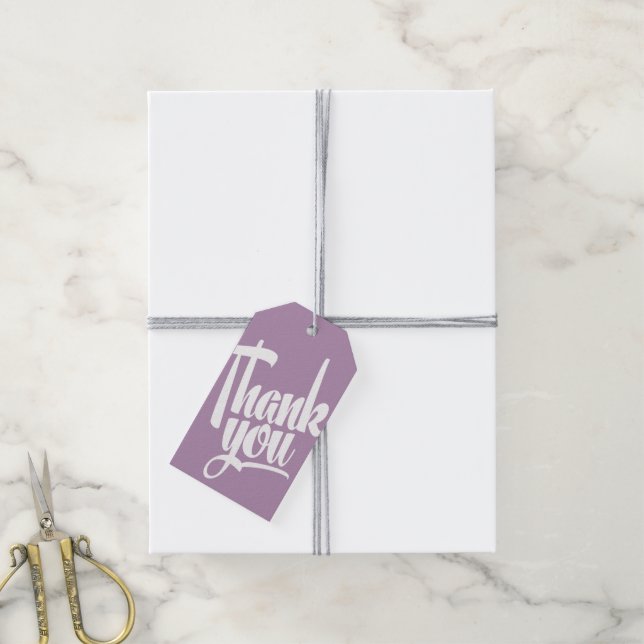 Lila Handschrift Kalligrafie Danke Markierung Geschenkanhänger (Mit Garn)