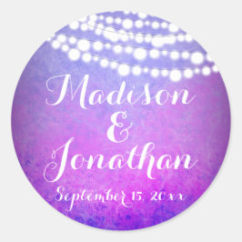 Lila Hanging Fairy Twinkle Lights Hochzeit Runder Aufkleber