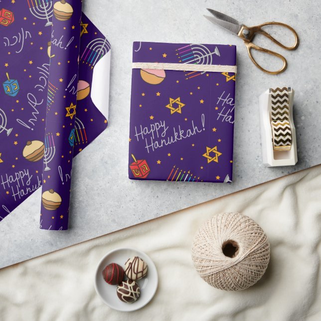 Lila Hanukkah Geschenkpapier (Kunsthandwerk)