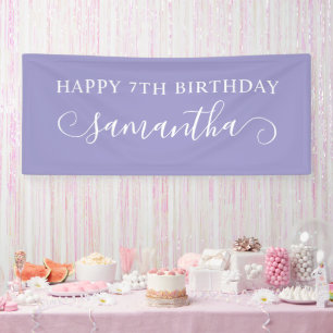 Lila Happy 7. Geburtstag Niedlicher Curl-Name Banner