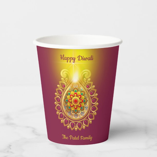 Lila Happy Diwali Pappbecher (Vorderseite)