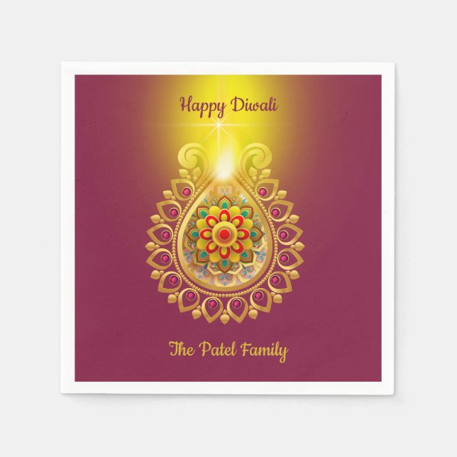 Lila Happy Diwali Serviette (Vorderseite)
