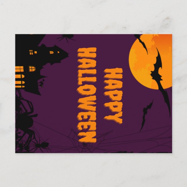 Lila Happy Halloween Poster Postkarte (Vorderseite)