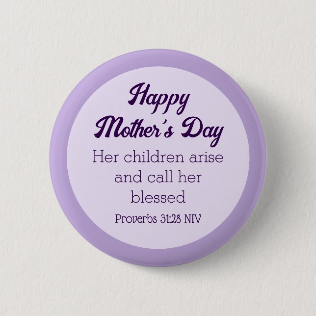 Lila Happy Mother's Day Bible Verse Einfach Button (Vorderseite)