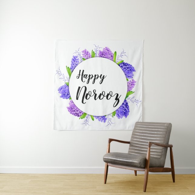 Lila Happy Noroz Hyacinth Wreath New Year Wandteppich (Beispiel)