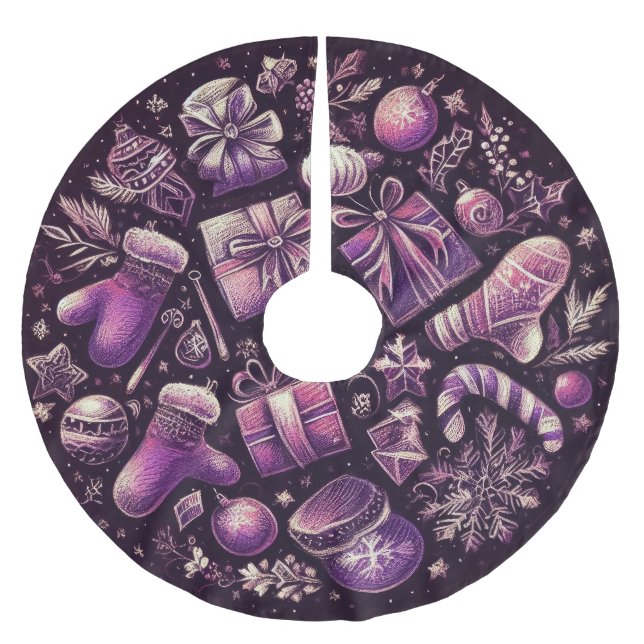 Lila harte Pastelle Zeichnend Weihnachtsmotive Polyester Weihnachtsbaumdecke (Vorderseite)