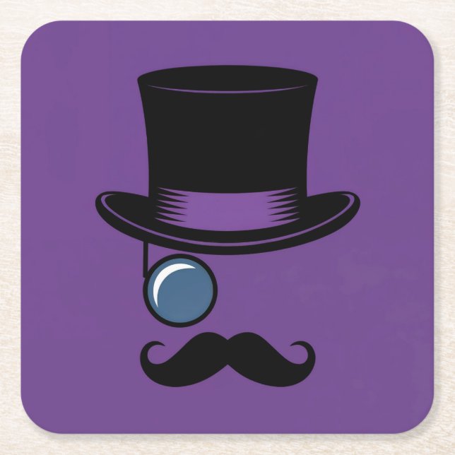 Lila Hat Monocle Mustache Untersetzer Set (Vorderseite)