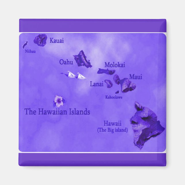 Lila Hawaiianische Inselkarte Magnet (Vorne)
