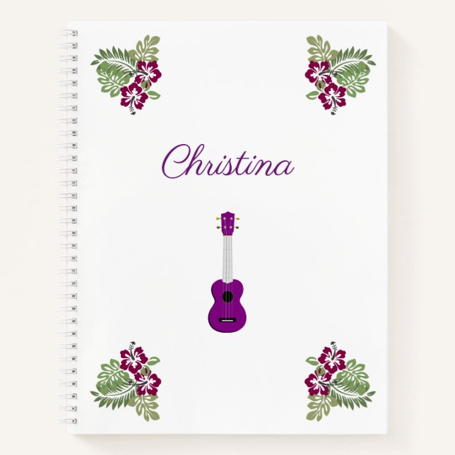 Lila hawaiianischer Hibiskus Blume Ukulele Music Notizbuch (Vorderseite)