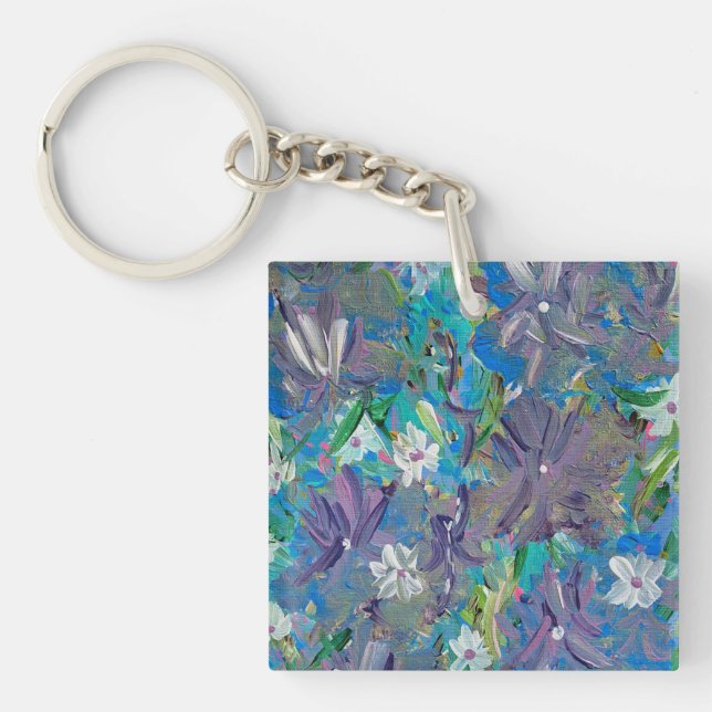 Lila Haze Floral Acrylic Square Schlüsselanhänger (Vorderseite)