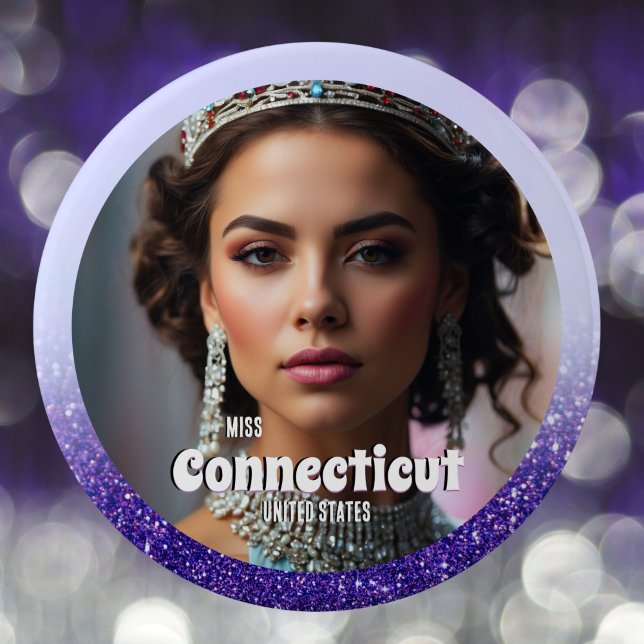 Lila Haze Glitz Custom Pageant Button Button (Delightfully dazzling, this pageant button features a purple border to highlight your photo and text)