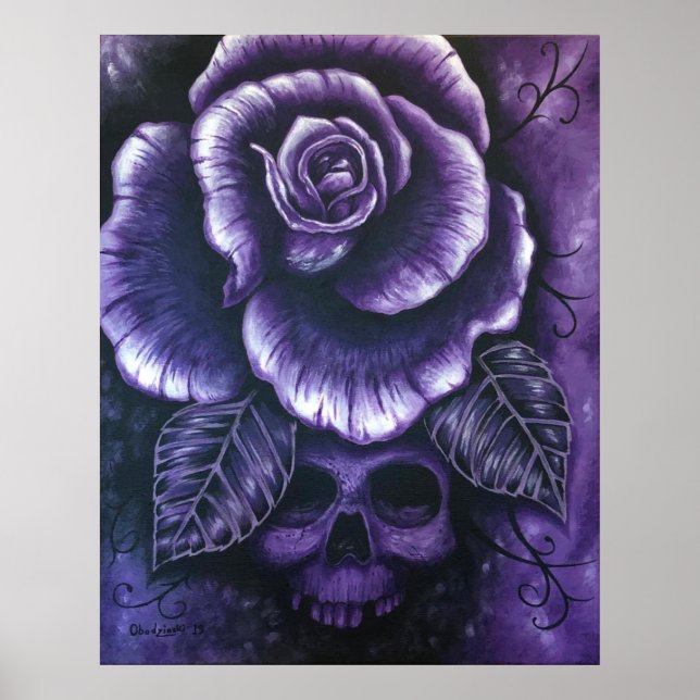 "Lila Haze" Skull Rose Art Poster drucken (Vorne)