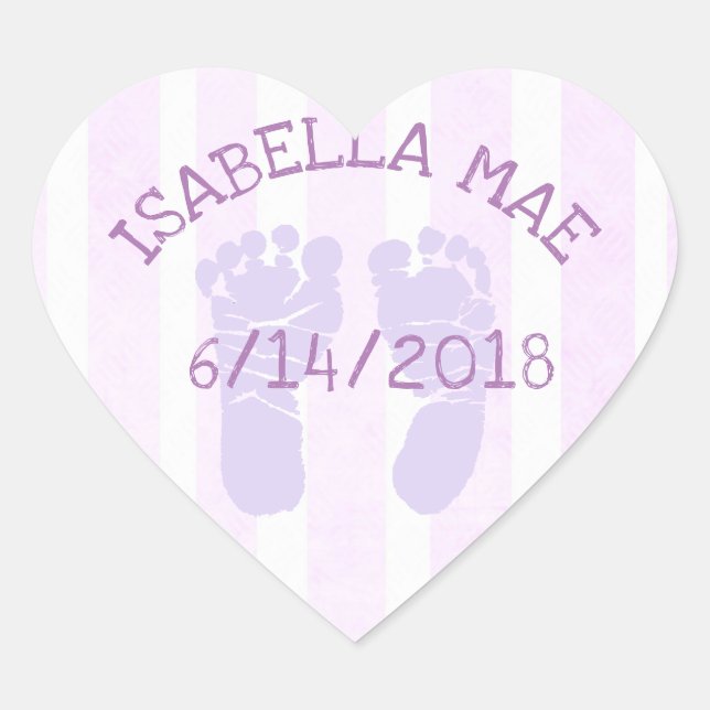 Lila Heart Baby Announcprints Herz-Aufkleber (Vorderseite)