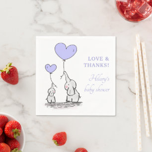 Lila Heart Balloons Girl Elephant Baby Dusche Serviette