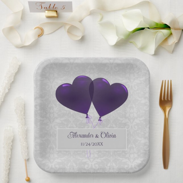 Lila Heart Balloons Polterabend Paper Teller (Hochzeit)