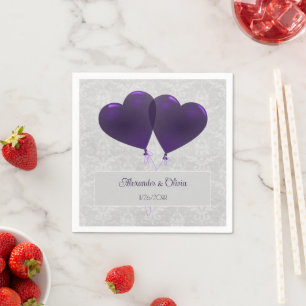 Lila Heart Balloons Wedding Napkins Serviette