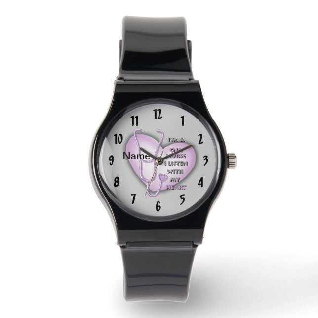 Lila Heart CNA Nurse Armbanduhr (Vorderseite)