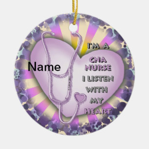 Lila Heart CNA Nurse Keramikornament