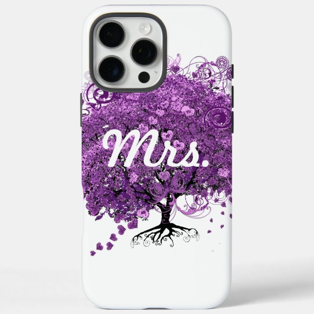 Lila Heart Leaf Tree Mrs. Bride iPhone 16 Pro Max Hülle (Rückseite)