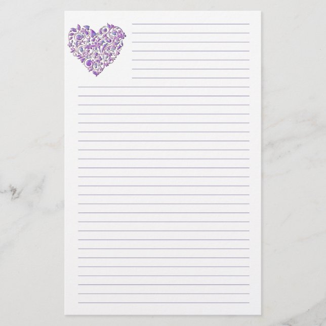 Lila Heart Lined Stationery Briefpapier (Vorderseite)