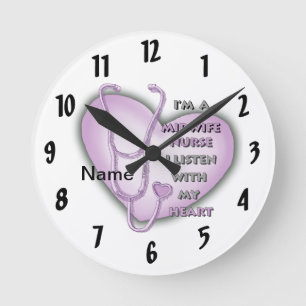 Lila Heart Midfrau Nurse Runde Wanduhr