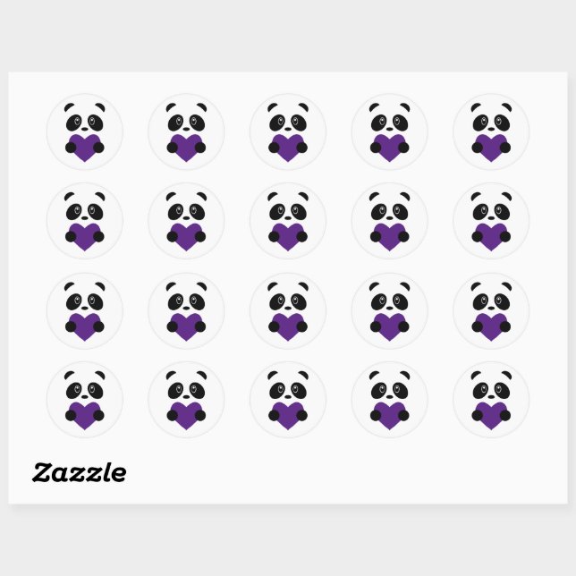 Lila Heart Panda Runder Aufkleber (Blatt)