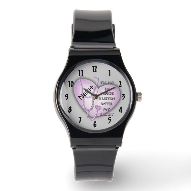 Lila Heart RN Nurse Armbanduhr (Vorderseite)