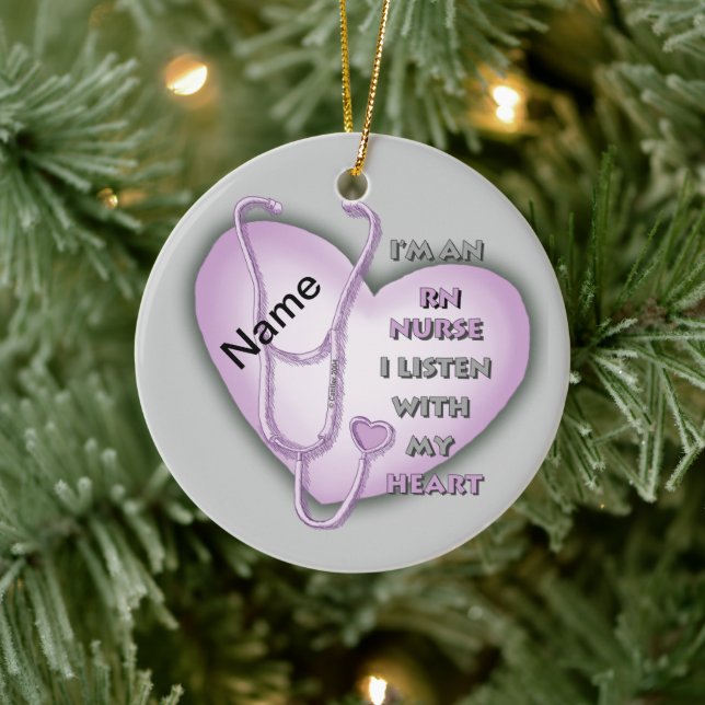 Lila Heart RN Nurse Keramik Ornament (Baum)