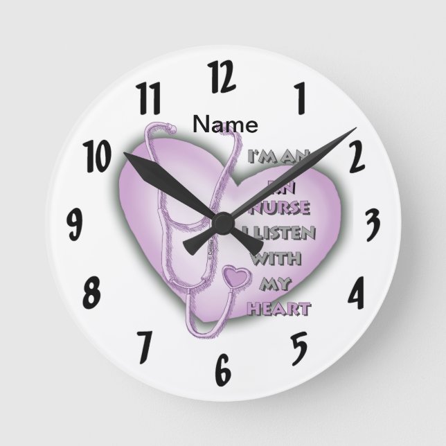 Lila Heart RN Nurse Runde Wanduhr (Vorderseite)