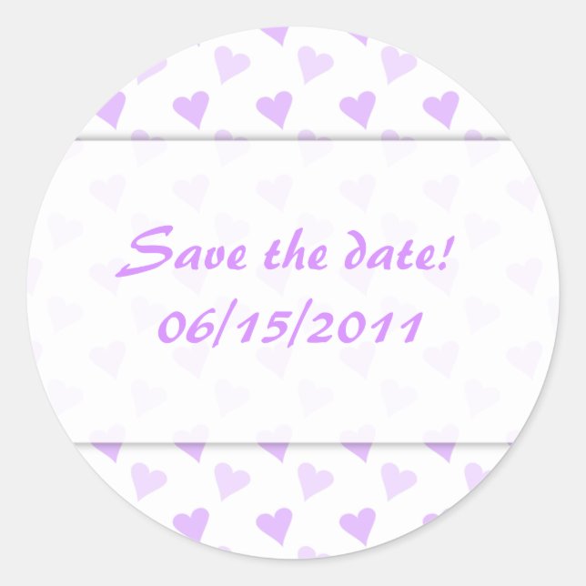 Lila Heart Save the Date Stickers (Vorderseite)