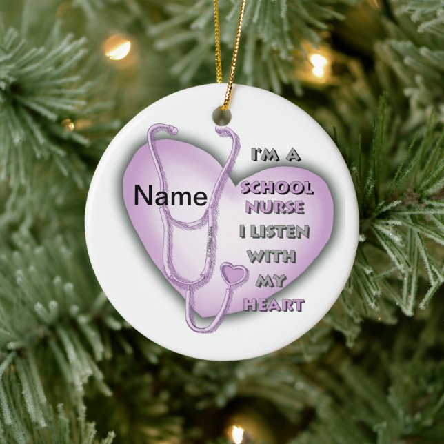 Lila Heart School Nurse Keramik Ornament (Baum)