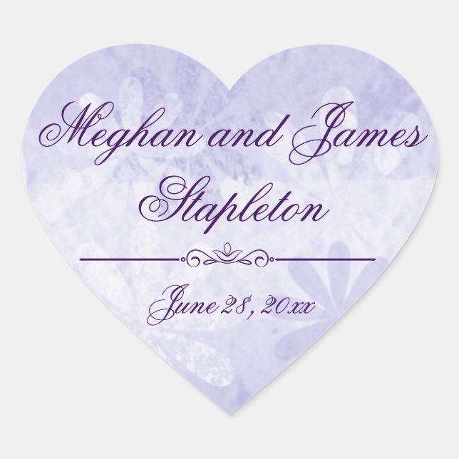 Lila Heart-Shaped Custom Floral Wedding Sticker (Vorderseite)