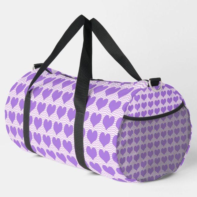 Lila Hearts Duffel Bag Duffle Bag (Rechte Ecke)