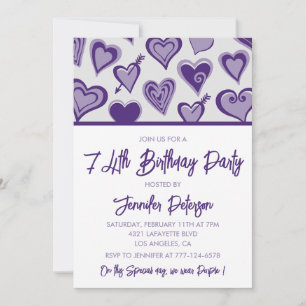 Lila Hearts Girly 74. Geburtstag Einladung