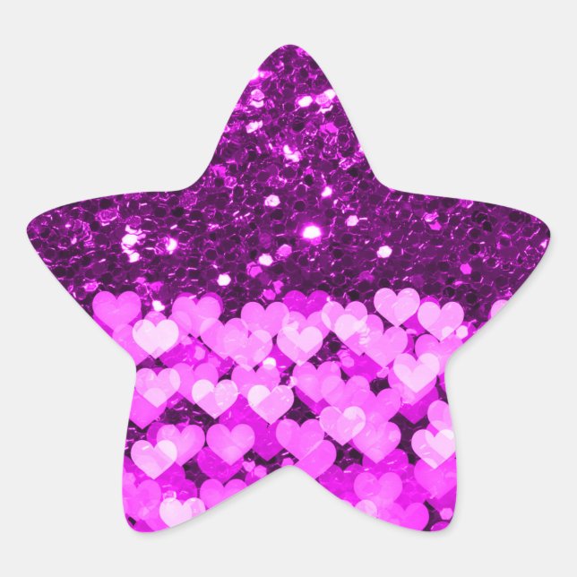 Lila Hearts Imitate Glitzer Stern-Aufkleber (Vorderseite)