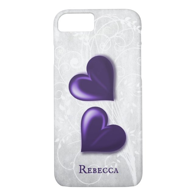Lila Hearts Personalisiert Case-Mate iPhone Hülle (Rückseite)