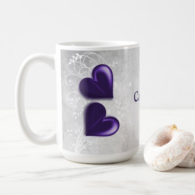 Lila Hearts Personalisiert Kaffee Tasse (Mit Donut)