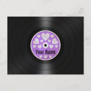 Lila Hearts Personalisiert Vinyl Record Album Postkarte