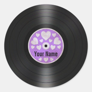 Lila Hearts Personalisiert Vinyl Record Album Runder Aufkleber