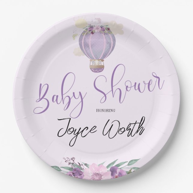 Lila Heißluftballon-Papierplatte Pappteller (Vorderseite)