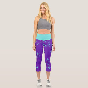 Lila hellblaue Doodles Capri Leggings