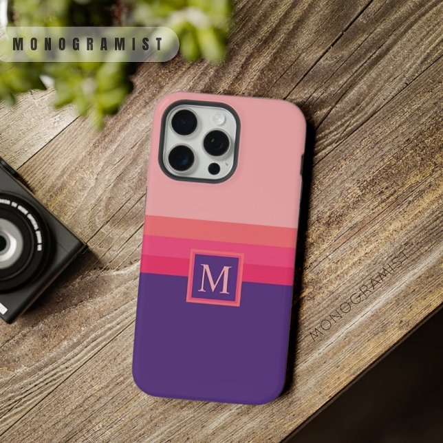 Lila helldunkelrosa Farbblock mit individueller Ei iPhone 15 Pro Max Hülle (Customizable Light Dark Pink Purple Color Block iPhone Case)
