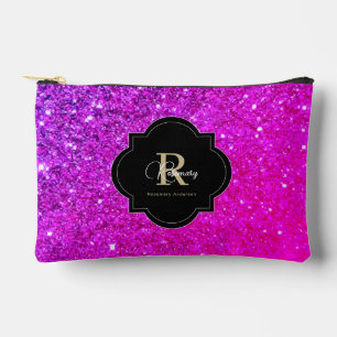 Lila Helles Rosa Ombre Glitter Namensmonogramm  Zubehörtasche